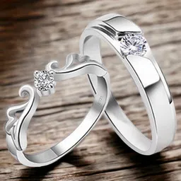 MYKI Set Of 2 Silver-Plated Cubic Zirconia-Studded Couple Finger Rings image 2