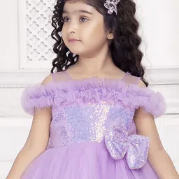 Ministitch Off-Shoulder Cold-Shoulder Sleeves Net Fit & Flare Midi Dress image 2