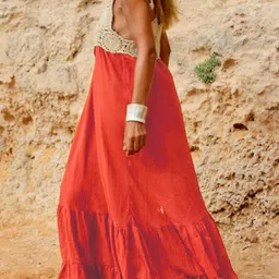 StyleCast Red Self Design V-Neck Tiered Cotton Maxi Dress image 2