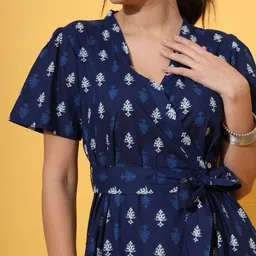 DECKEDUP Ethnic Motifs Printed V-Neck Tie-Ups Cotton Wrap Midi Dress image 2