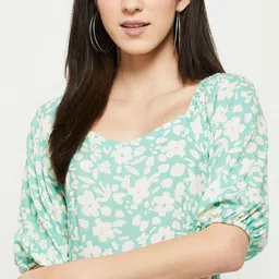 max Girl Green Floral A-Line Midi Dress image 4