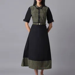 AURELIA Black & black chocolate Checked Tie-Up Neck A-Line Midi Dress image 2