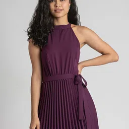 AASK Purple Halter Neck Crepe Maxi Dress image 5