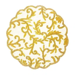 YWULY White Embellished Glass-Beaded Dining Table Placemat image 2