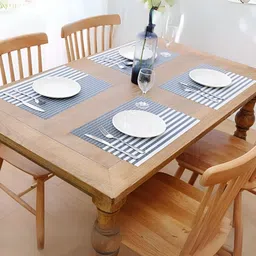 YELONA Navy-Blue & White 10 Pieces Striped Rectangular Table Placemats image 1