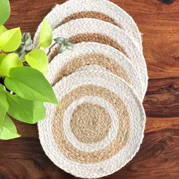 JASMEY HOMES Set Of 4 White & Beige Solid Jute Table Placemats image 3
