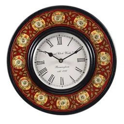 Aapno Rajasthan Red & Yellow Printed Contemporary Handcrafted Analogue Wall Clock image 4