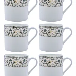 SONAKI White & Green 6 Pieces Floral Printed Bone China Glossy Mugs image 5