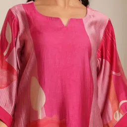 Varanga Abstract Printed Notch Neck Chanderi Silk Straight Kurta With Trousers image 2