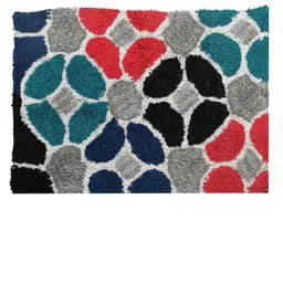 AAZEEM Teal & Grey Cotton Anti Skid Rectangle Doormat image 2