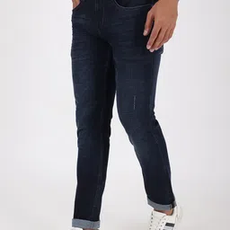 JADE BLUE Men Slim Fit Low Distress Light Fade Stretchable Jeans image 4