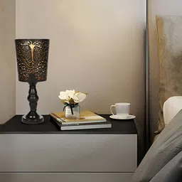 MFD HOME FURNISHING Black Metal Contemporary Cylindrical Shaped Table Lamp with Bulb image 2