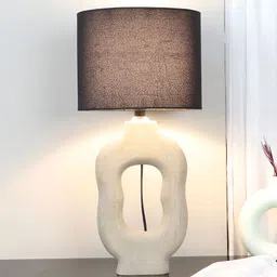 TU CASA Beige & Black Wooden Cylindrical Shaped Table Lamp image 2