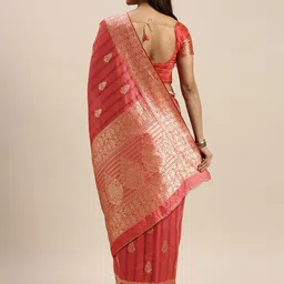 Mitera Peach-Coloured & Gold-Toned Ethnic Motifs Zari Silk Blend Banarasi Saree image 5