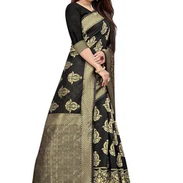 Leeza Store Black & Gold Zari Ethnic Motifs Silk Blend Sarees image 2
