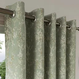 DDecor Sea Green & Off White Floral Room Darkening Long Door Curtain image 2