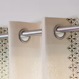 URBAN SPACE Cream-Coloured & Green 2 Pieces Geometric Cotton Long Door Curtain image 4