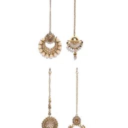 Zaveri Pearls Set of 4 Gold-Plated Stone Studded Maang Tikkas image 2