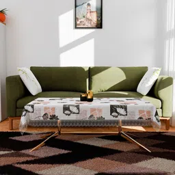 Kuber Industries Cream-Coloured & White Floral Waterproof 4-Seater Table Cover image 2