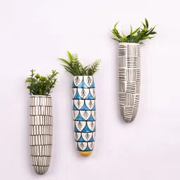 VarEesha White & Black 3 Pieces Printed Ceramic Planters image 3