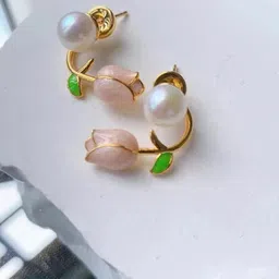 VAGHBHATT Gold-Plated Pearls Beaded Floral Studs Earrings image 5