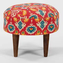 Chumbak  Red & Blue Ikkat Printed Round Ottoman image 2