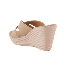 Mast & Harbour Nude-Coloured Cross Strap Wedge Heels image 3