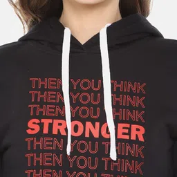 Campus Sutra Women Black & Red Typography Printed Hooded Sweatshirt image 3