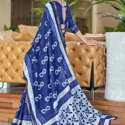 HERE&NOW Floral Printed Pure Cotton Bagru Saree image 3