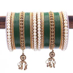leshya Set Of 34 Brass Plated Stone Studded & Beaded Bangles image 2