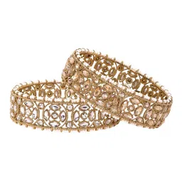 Rubans Set Of 2 22KT Gold-Plated Pearl Beaded CZ Studded Bangles image 3