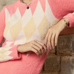 SASSAFRAS Self Design Round Neck Geo Wool Sweater Sheath Dress image 4