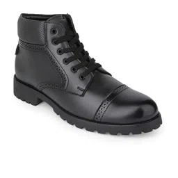 Roadster Men Black Perforated Mid Top Round Toe Lace Up Regular Boots image 5