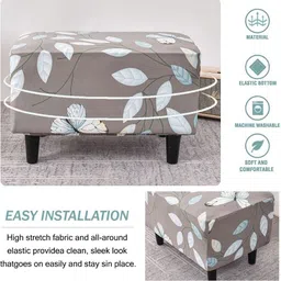 HOUSE OF QUIRK Grey & Brown Floral Printed Ottoman Slipcover image 3