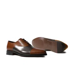 Rapawalk Tan & Brown Handcrafted Standard Width Leather Oxfords image 3