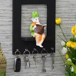 eCraftIndia Black Lord Ganesha Idol Reading Book 5 Hooks Wooden Key Holder image 2