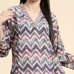 TOOCHKI Chevron Printed V-Neck Three-Quarter Sleeves A-Line Kurta With Palazzo image 5