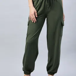 Women Solid Olive Track Pants-image-32
