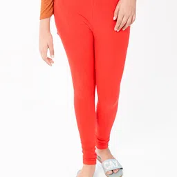indian flower Girls Red Solid Cotton Churidar-Length Leggings image 5
