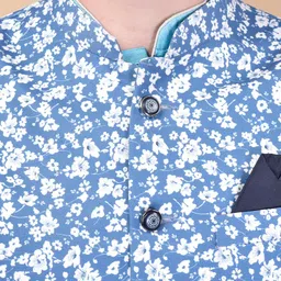 PRINTCULTR Mandarin Collar Pure Silk Straight Kurta With Pyjamas & Nehru jacket image 2