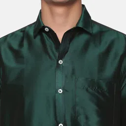 Sethukrishna Men Green & White Shirt Pure Cotton Dhoti with Angavastram Set image 2