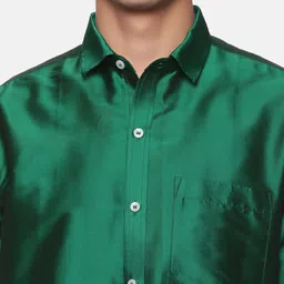 Sethukrishna Men Green & White Pure Cotton Shirt with Dhoti Pants image 2
