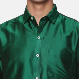 Sethukrishna Men Green & White Pure Cotton Shirt with Dhoti Pants image 2