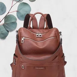 jaisom Small 20 L Laptop Backpack Small 18 L Laptop Backpack Purse Travel Vintage PU Leather Bag For Women image 3