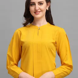 Kinjo Mandarin Collar Cuffed Sleeves Pleated Casual Top With Skirt image 2