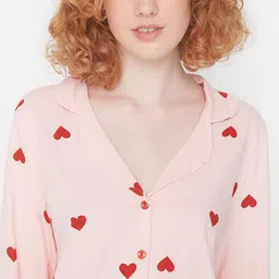 Trendyol Conversational Printed Notch Lapel Collar Pure Cotton Shirt & Pyjamas image 2