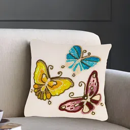 YWULY White & Yellow Embellished Square Cushion Cover image 4