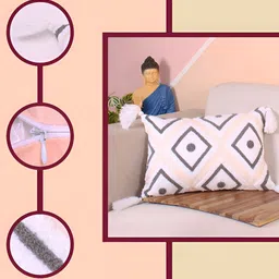 STITCHNEST Peach-Coloured & White Embroidered Rectangle Cushion Cover image 5