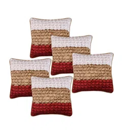 Kuber Industries 5 Pieces Red & White Woollen Square Cushion Covers image 5