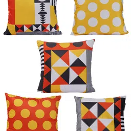 ROMEE Yellow & Orange Set of 5 Geometric Velvet Square Cushion Covers image 2